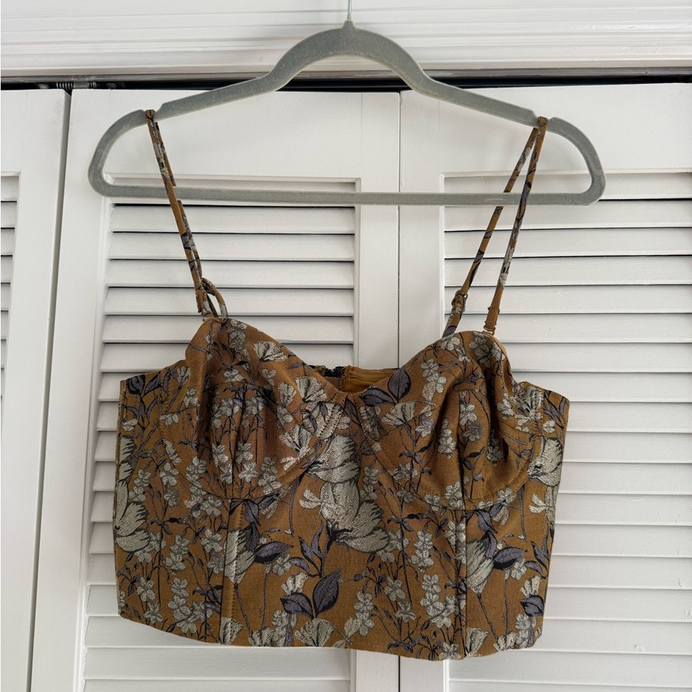 Banana Republic Floral Bustier Top in Brown and Cream